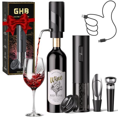 GHB Cavatappi Elettrico per Vino 7 in 1 Apribottiglie Elettrico Ricaricabile con Aeratore,Tagliacarte,Versatore,Tappo di Tenuta,Tappo per Vuoto Regalo per Uomo,Papà e Amanti del vino