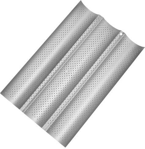 French Pan - Vassoio per pagnotta perforato a 3 cavità, teglia antiaderente per lievito madre e French S, in acciaio al carbonio, sicuro per forno e lavastoviglie, 14,9 x 24,4 cm