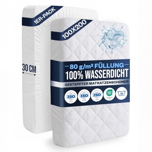 FORMEYA Steppung Matratzenschoner 100x200 Mikrofaser | wasserdichte Matratzenauflage mit Nässeschutz, Oeko-TEX Matratzenschutz, Waschbar, Weich, Atmungsaktiv, Mattress Protector Weiß