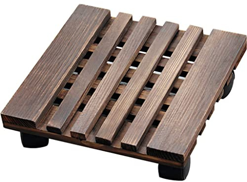 Support de plantes carré en bois avec roues roulantes verrouillables, support de plantes de 30,5 cm pour intérieur/extérieur, mobilité à 360°, chariot de fleurs marron élégant