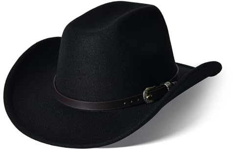 Willheoy Unisex Cowboyhut Schwarz Herren Cowgirl Kostüm Damen mit Band Werternhut Cowboyhut Fasching