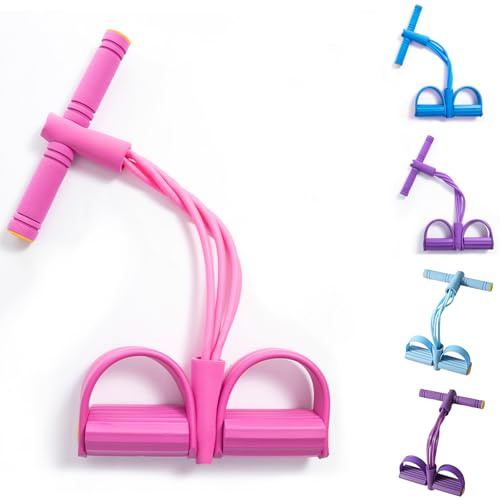 Bande de Resistance Musculation, Corde De Tension Multifonction, Kit Bandes De Résistance Fitness avec Pédale & Sangles Cheville, Latex Naturel Haut De Gamme, pour Les Étirements (4 Tubes,Rose)