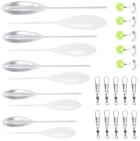 JOYOLA 25 Pièces Kit Peche Truite Flotteurs, Bombette Peche Truite Set, 5 X Spirolino Coulant 5 X Sbirolino Flottant(6g 8g 10g 12g 15g) 10 Émerillons Triple et 5 Stop Float Peche