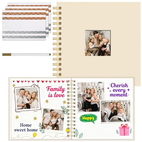 Vienrose Álbum Scrapbook 20,5x20,5 cm, Álbum de Fotos para Pegar y Escribir, Libro de Recuerdos DIY con Espiral y 40 Páginas, Scrapbooking para Boda Comuniones Aniversario Bebé Cumpleaños Familiares