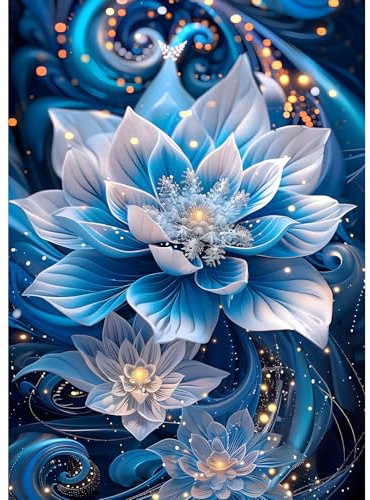 DPHERO DIY Blaue und Weiße Blumen Diamant Painting Kits Bilder für Erwachsene Anfänger,5D Traumland Diamond Painting Set,DIY Runde Steine Diamant Kunst Kits, Diamond Art für Zuhause Dekor 30x40 cm