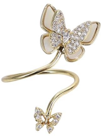 BESPORTBLE Goldener Damen Nagelkunstring mit Schmetterlingsmotiv aus Zirkon | Modische Fingerkunst Dekoration, für Bankette und Partys, Kreativ und Schlicht
