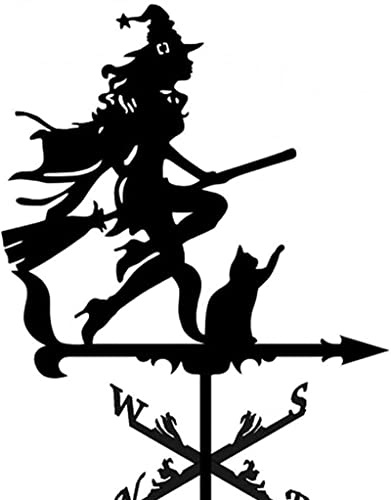 RKYRRKI Veleta de metal para gatos y brujas, con indicador de dirección del viento, soporte para exteriores, veleta de viento, decoración de jardín y patio,