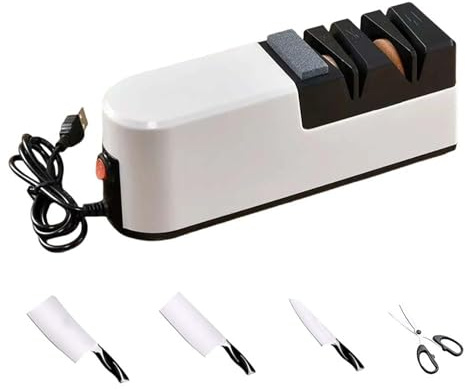 Aiguiseur Couteaux Électrique 5 en 1 - Affûteur couteaux Professionnel avec Lames Diamant et Système de Polissage, Idéal pour Affûtage Grossier et Précision, Inclus Câble USB