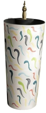 Piedistallo salvaspazio Lavandino con piedistallo in ceramica dipinta rubinetto e kit di scarico, lavabo da esterno