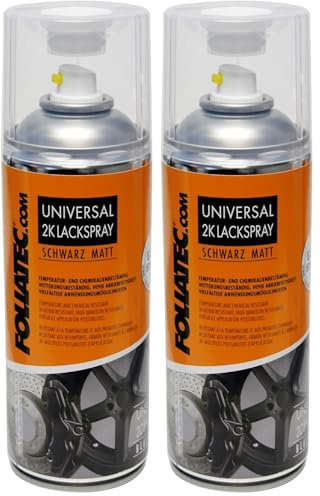 Foliatec Universal 2K Lackspray Spraydose Spray Sprühlack Hitzebeständig, schwarz matt, 400 ml (Packung mit 2)