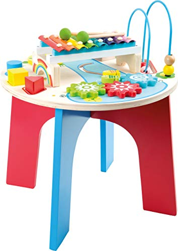 small foot Motorik- und Musiktisch 2 in 1 aus Holz, mit Motorikschleife, Formenspiel, Xylophon, ab 12 Monaten, 10321