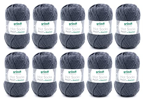 Gründl Hot Socks Pearl uni Strickwolle (kuschelig weiche Sockenwolle aus 75 % Merinowolle, 20 % Polyamid, 5 % Kaschmir, 50 g / 200 m, Nadelstärke: 2,5 - 3, 10 x 50 g), anthrazit, 40 x 37 x 11 cm