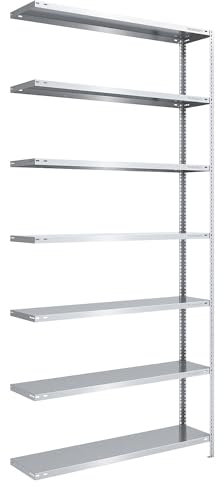 eurokraft | Lager-Schraubregal | verzinkt | mittelschwer | Regalhöhe 3000 mm | Bodenbreite 1300 mm | Tiefe 400 mm | Anbauregal