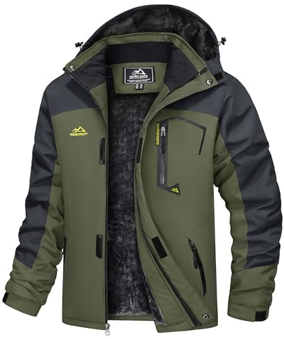 TACVASEN Herren Arbeitsjacke Winter Angeljacke Übergangsjacke Regenjacke Outdoorjacke Wasserdicht Atmungsaktiv Winddicht, Armeegrün, 3XL