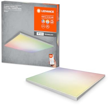 Ledvance Smarte LED Deckenleuchte, Panel für Innen mit WiFi Technologie, Lichtfarbe änderbar (3000K-6500K), RGB-Farben änderbar, 600mm x 600mm, Kompatibel mit Google und Alexa Voice Control, SMART+