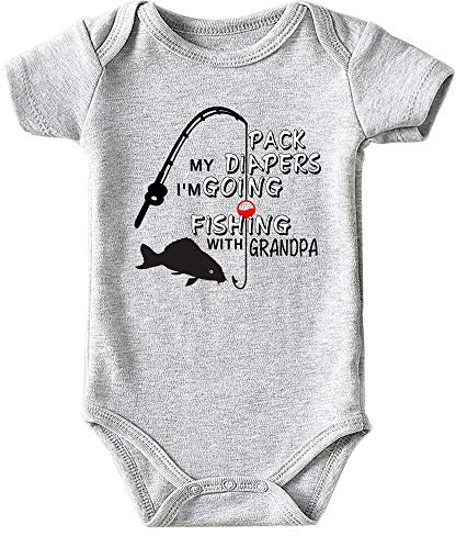 Azzwnee Fish With Grandpa Baby Boy Clothes Unisex Funny Baby Girl Baby bodysuit gray 0-3 months