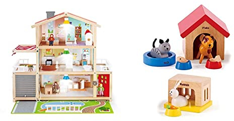 Hape Preisgekröntes Puppenhaus mit 10 Zimmern & Haustiere für Puppenhäuser ab 3 Jahren
