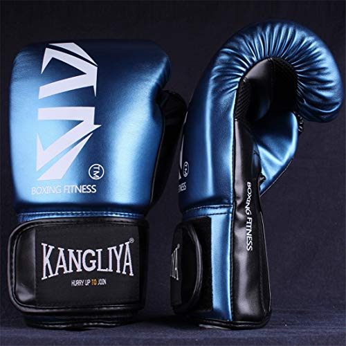 XJST Boxhandschuhe, Trainingshandschuhe, Mittboxen, MMA, doppelte Kugelkämpfe-Handschuhe, die zur Optimierung von Geschwindigkeit und Leistung im Innenfutter ausgelegt sind,Blau,12oz