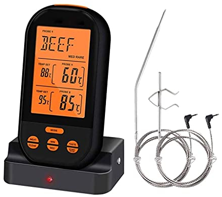 SMSOM Digital Meat Thermometer Smoker Candy Food BBQ Cooking Thermometer Wireless Remote Monitor for Grilling Oven Deep Fry with Smart Kitchen Timer Mode and Backlight