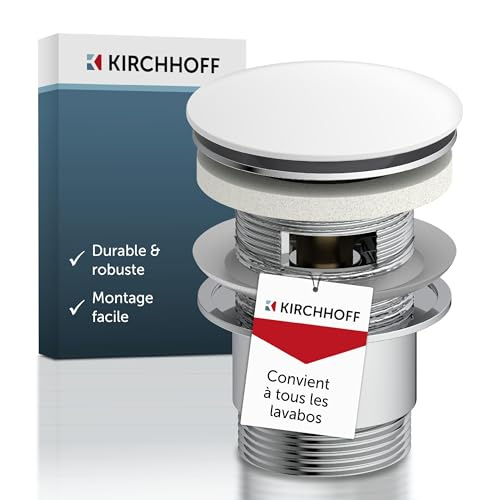 Kirchhoff Universal Waschbecken Ablaufgarnitur, Pop Up Waschbeckenstöpsel, Ablaufventil mit Überlauf, Abfluss Stöpsel für Badezimmer Waschbecken & Waschtisch, 98807410, Weiß/Chrom