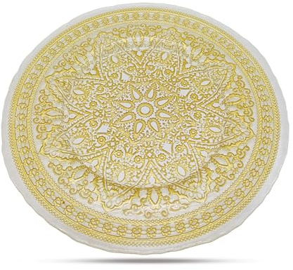 Trimming Shop Assiettes de présentation décoratives pour Les fêtes, Motif de Fleur Mandala, Assiettes en Verre pour décoration, 33 cm, Or Rose, 1 pièce