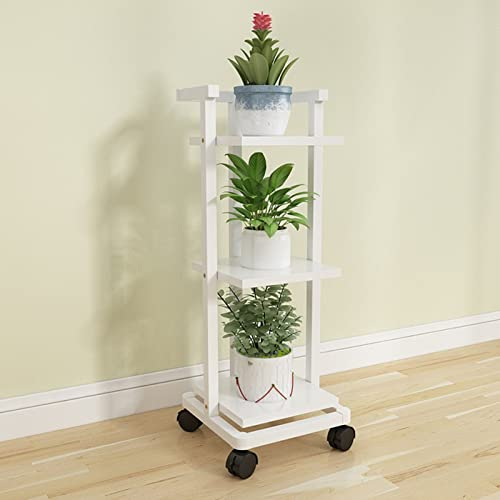 Indoor Pflanzenständer - Outdoor Blumenständer, Bodentiefes Blumentopfregal In Weiß, Lagerregal Für Eisenpflanzen (mit Rollen), Mehrschichtiger Blumenständer, Massivholzplatte ( Color : With wheels ,