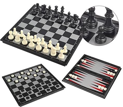 Andux Faltbares Magnetisches 3-in-1-Brettspiel-Set CXYXQ-02 (L) | Tragbares Reise-Brettspiel, für Erwachsene und Jugendliche, für die Freizeit nach der Schule, für die Interaktion im Team