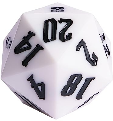 Poludie D20 - Dadi singoli da 55 mm, 20 lati, poliedrici, D20, poliedrici, grandi, D20, con confezione regalo per Dungeons and Dragons, RPG, MTG Table Games (numeri bianchi)