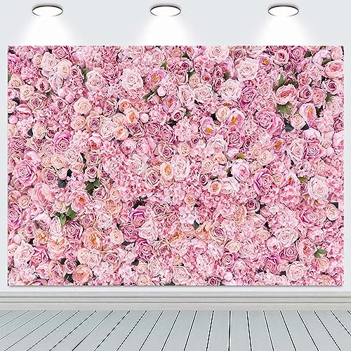 2.1x1.5m Telón de Fondo de Pared de Flores Rosa Floral Fotografía de Fondo Niñas Cumpleaños Fiesta de Bodas Ducha de Novia Decoraciones Retrato Photoshoot Banner Photo Booth Props