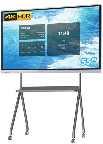 TouchWo 55 Zoll Touchscreen-Monitor Smart Board, 4K Interaktives Whiteboard, All-in-One PC Touchscreen mit Dual-System, Digital Signage Display für Büro, Klassenzimmer, Core i5 RAM 4GB+SSD 256GB