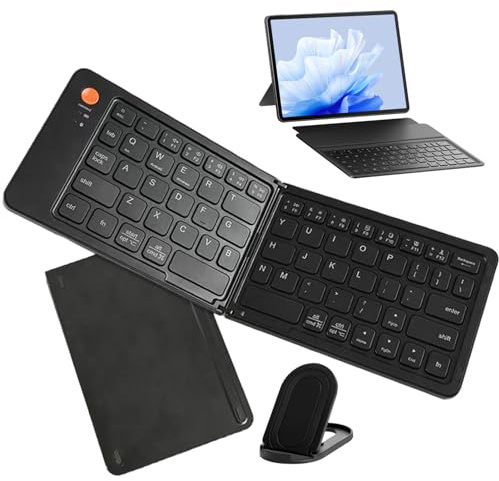 awakentti Foldable Keyboard, Foldable Portable Keyboard, with Numeric Keypad, Full-Size Travel Keyboard for Most Tablets, Laptops and Smartphones, Support 3 Devices