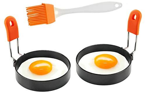 Eierformer 3.5 Zoll 2 Packs - Groß Eierformen mit ölbürste Pochierte Eier Maker für Omelette Mcmuffin Non Stick Eierringe Pancake Form Dessertringe Egg Ring Mold