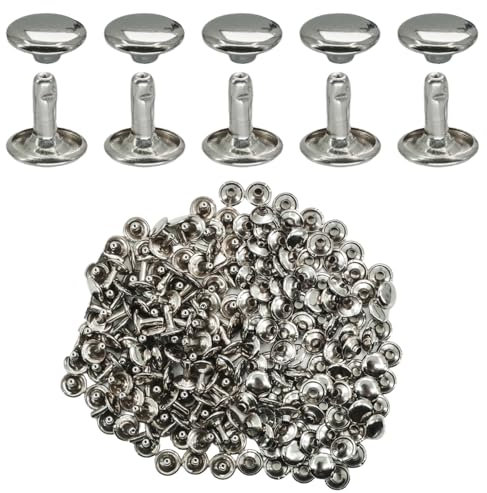 ciciment 100 Set Leather Rivets 10 * 10mm Double Cap Tubular Copper Metal Studs for DIY Leather Craft Clothes Bag Shoes Decoration(Silver)