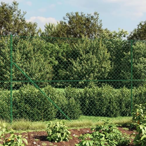 BaraSh Maschendrahtzaun mit Bodenhülsen Zaunelemente Weidezaun Zaunpfosten Metall Gartenzaun Metall Bauzaun Metall Grün 1,4x25 m 153931