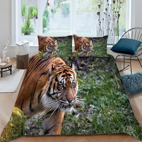 MAQUE Wilde Tiere BettwäSche 135x200 Tiger 3D-gemustertes Mikrofaser Bettwäsche-Sets, Weich Bettbezug mit Reißverschluss und 2 Kissenbezüge 80 x 80cm