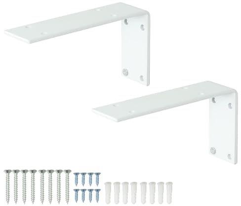 tow000ack 2 Stück Regalhalterungen,90 Grad L-förmige Regalträger,Metall Schwerlast Wandmontage Regalhalter,Regalwinkel für Lagerregal,Küche Büro Bücherregal,mit Schrauben,Weiß (28,5cm)