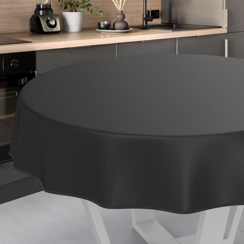 Nappe en Toile cirée Lavable, pour Table de Jardin, extérieur et intérieur, Ronde, 140 cm, avec Ourlet, Noire
