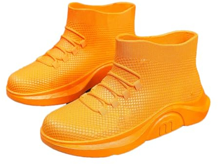 Wjnvfioo Men's Rubber Boots Couples Casual Sports Ankle Rain Shoes Waterproof Galoshes Fishing Work Safety Rain Boots Orange 43