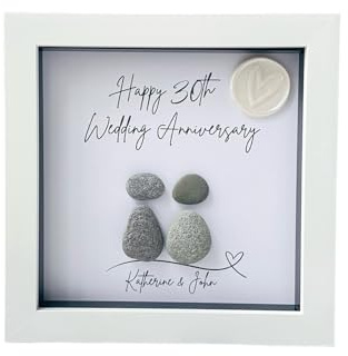30th Wedding Anniversary Gift Idea, Pearl Wedding Anniversary, Personalised Anniversary gift, Anniversary Pebble Picture, Wax Seal, Pebble Art Framed Unique Gift