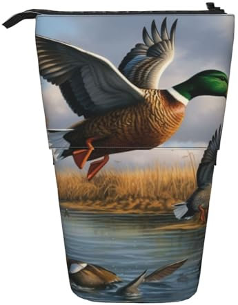 ULKMFFCF Jagd fliegende wilde Enten am See bedrucktes stehendes Teleskop-Federmäppchen – niedliche Schul-Bleistifttasche, Make-up-Tasche, Kosmetiktasche, Stifthalter, Schwarz , Einheitsgröße,