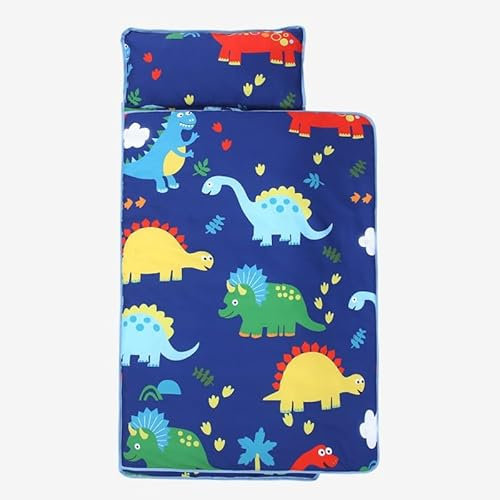 Schlafsack Kinder mit Kopfkissen Reißverschluss, Faltbare Kinderschlafsack mit Kissen Abnehmbar für Mädchen Jungen, Leicht Reinigen Schlafsack für Outdoor Camping (Dinosaur)