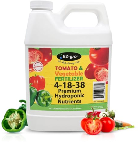 EZ-gro 4-18-38 Hydroponic Nutrients for Tomatoes, Peppers & Leafy Greens | Hydroponic Plant Food Suited for Hydroponic and Soil Based Applications | Liquid Plant Food
