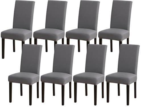 mafudoxi Stuhlhussen 8er Set, Stretch Abnehmbare Waschbar Stuhlbezug, Stretch Stuhlhusse mit Gummiband, für Hotel, Bankett, Restaurant, Haus, Party, Hochzeit(Grey, 8Stück)