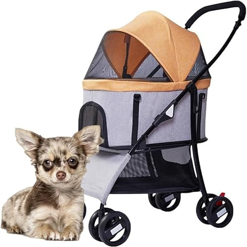 Haustier-Hundewagen for kleine Hunde, Hundewagen, Reise-Kinderwagenträger, Outdoor-Buggy, 4-Rad-Haustier-Katzenwagen, Leichter, zusammenklappbarer, Abnehmbarer Hundewagen for kleine Hunde(Orange)