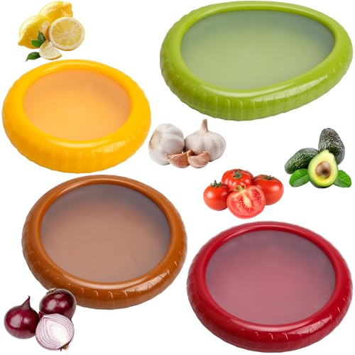 ROTRES 4 Pezzi Silicone Fruit Storage Box,Set di Contenitori per Verdura in Silicone,Contenitore per frigorifero riutilizzabile per conservare gli alimenti,per Conservare Le Verdure Limone,Cipolla