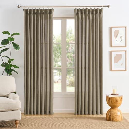 RAIN CITY Custom Length Curtains 92 Inches Long,Pinch Pleated Linen Blend Back Tab with Hooks Boho 70s Curtains for French Door Living Room W50 x L92 Khaki | Pinch Pleated Linen Blend Back Tab with Hooks Boho 70s Curtains for French Door Living Room