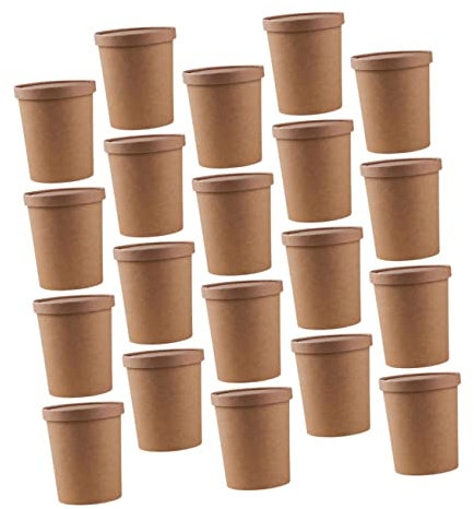 GARVALON 25sets Portable Soup Containers Lids Paper Takeout Cups Snack Pots Lids for Fridge