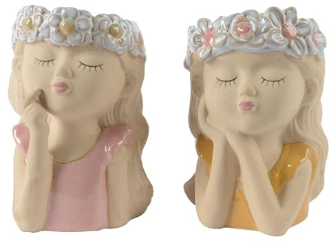 Decoris Blumentopf Blumenmädchen 16cm Steingut 1 Stück Sortiert - Pflanztopf Übertopf - Blumenübertopf Pflanzentopf Frauenkopf - Pflanzkopf Dekotopf Figur