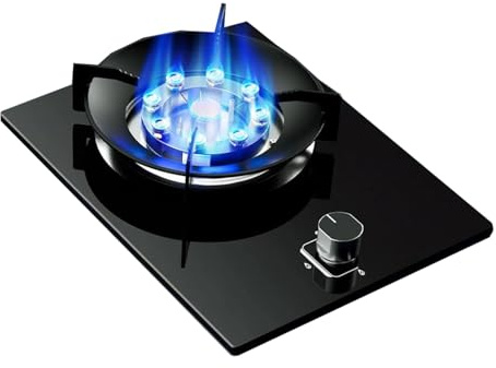 BZJPRFC Cocina A Gas De 1 Quemador, 5,2 KW, Sartén con Anillo De Fuego De Nueve Cámaras, Placa De Cocción De Vidrio Templado con Protección contra Llamas(NG)