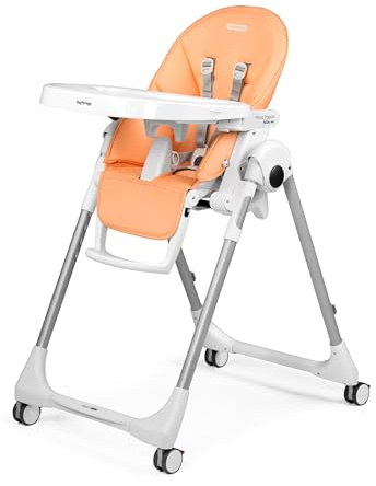 PEG Prima Pappa Follow Me Seggiolone Pappa Neonati Reclinabile, Funzione Sdraietta, 4 ruote, Pieghevole e Ultracompatto, per Bambini da 0 a 3 Anni (0-15 kg), Peach